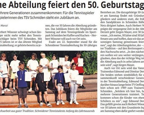 Fellbacher Zeitung: 50 Jahre Tennisabteilung 